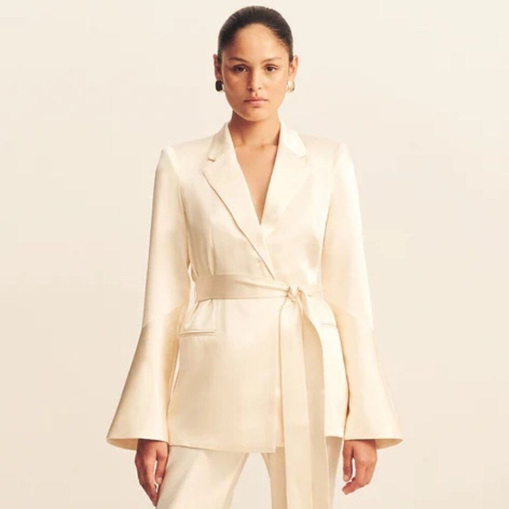 Shona Joy La Lune Flared Sleeve Belted Blazer - Cream